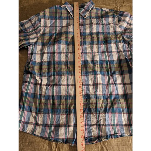 Lands end men's large short sleeve button up blue /green plaid - Picture 4 of 5